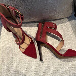 Joie ‘Ali’ Red Suede & Leather Heels — Size 6.5